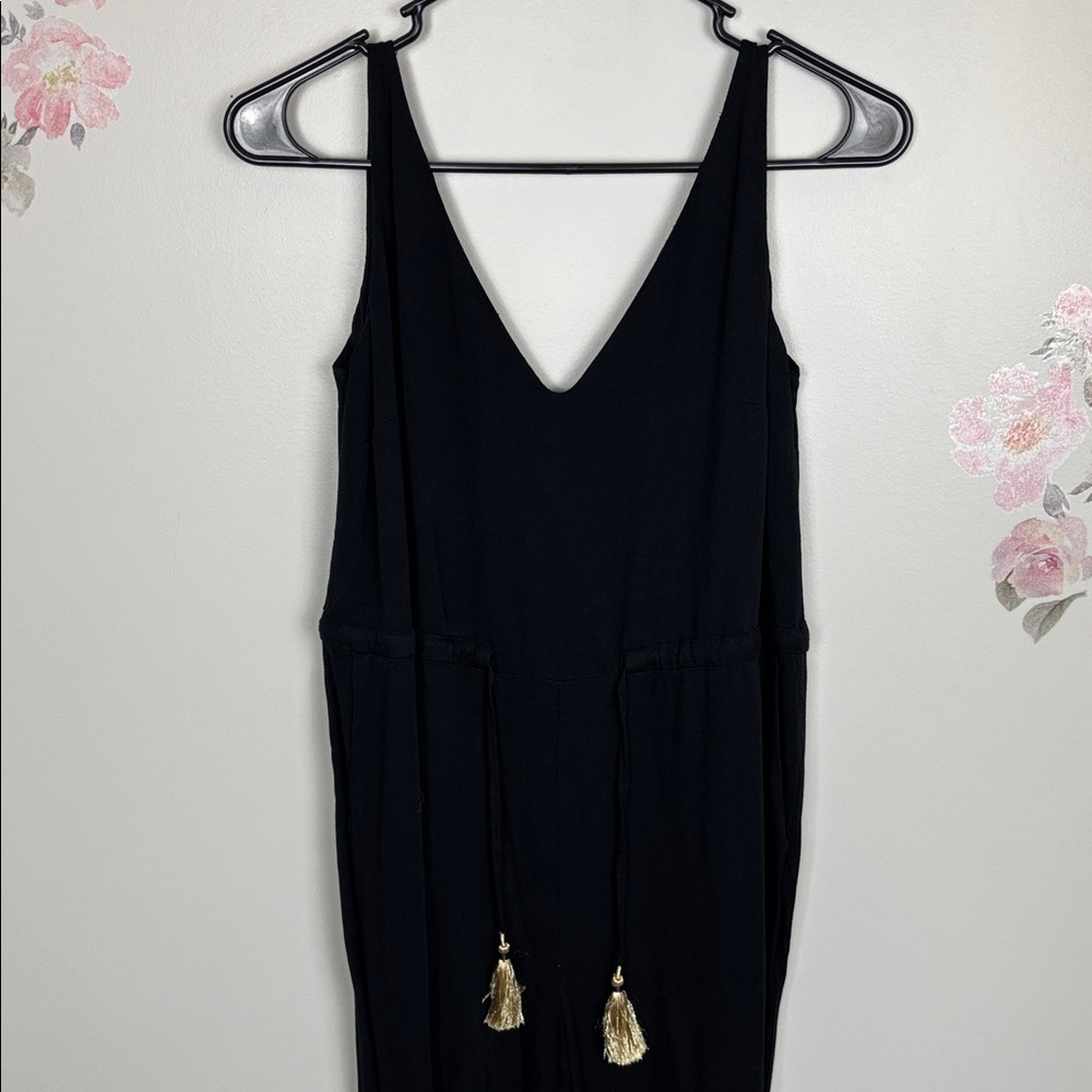 Boden V Neck Black Jumpsuit Sleeveless with Tassels - 2P